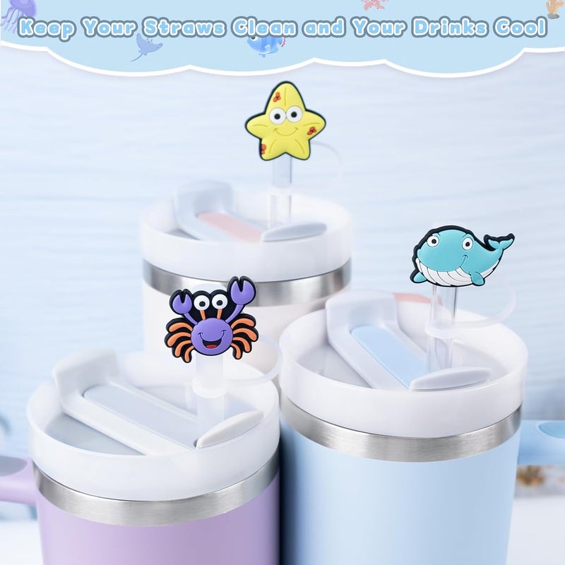 yomanta 9PCS Straw Covers for Stanley Cup Tumbler 30 oz / 40 oz Leak Proof Straw Toppers 10mm Silicone Sea Animal Caps for Stanley Cup Accessories-Marine Wildlife - Image 5